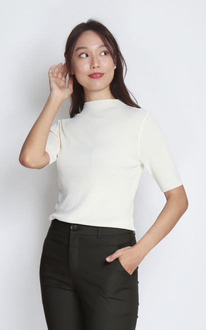 Mock Neck Knit Top - Cream