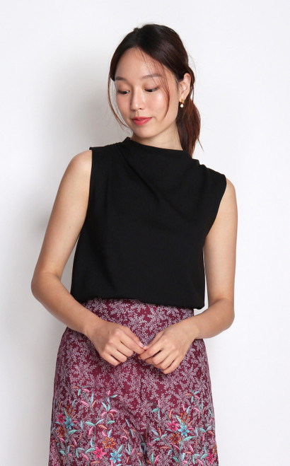 Mock Neck Knit Top - Black