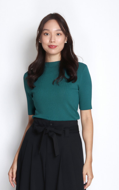 Mock Neck Knit Top - Forest Green