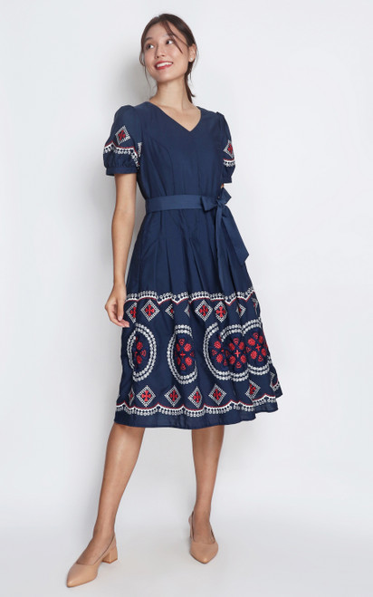 Embroidered Hem Midi Dress