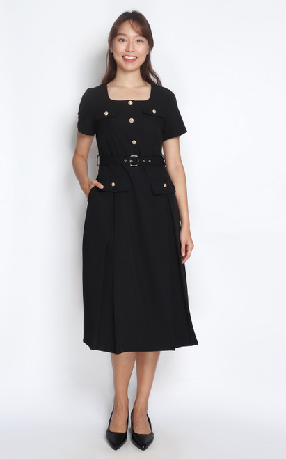 Square Neck Work Dress - Black