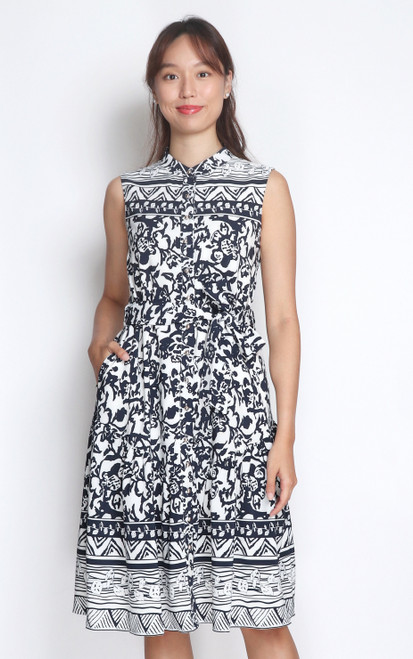 Abstract Print Button Up Dress