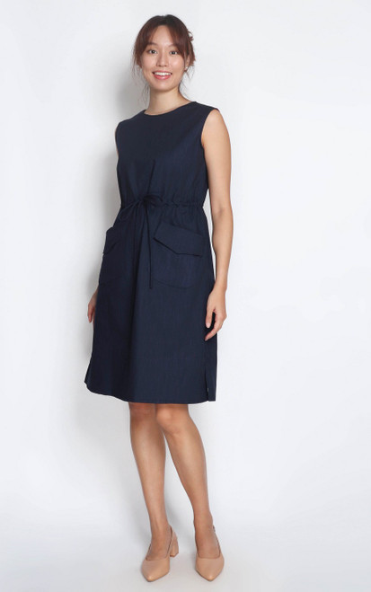 Pockets Drawstring Dress – Denim