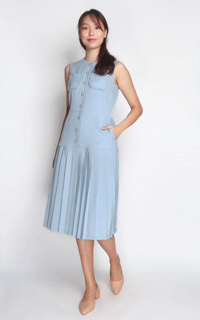 Pleated Midi Dress – Blue