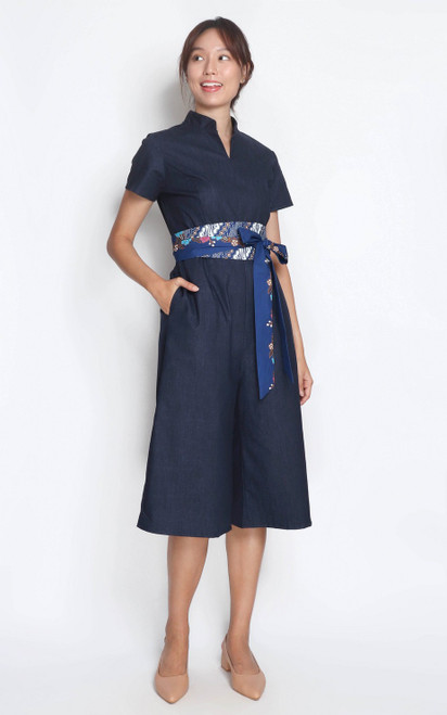 Batik Obi Belt Jumpsuit - Waves