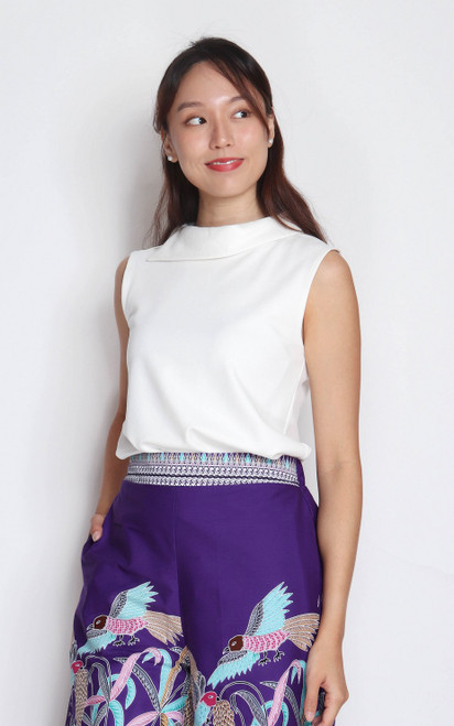 Asymmetrical Foldover Neck Top - White