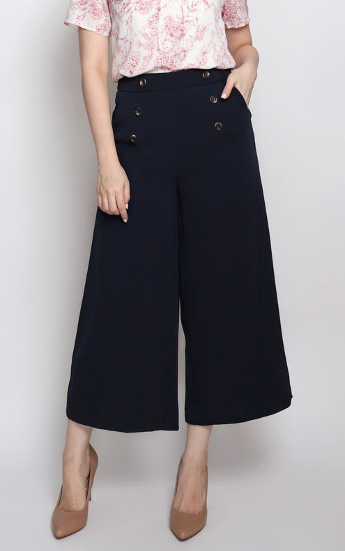 Buttons Flare Culottes - Navy