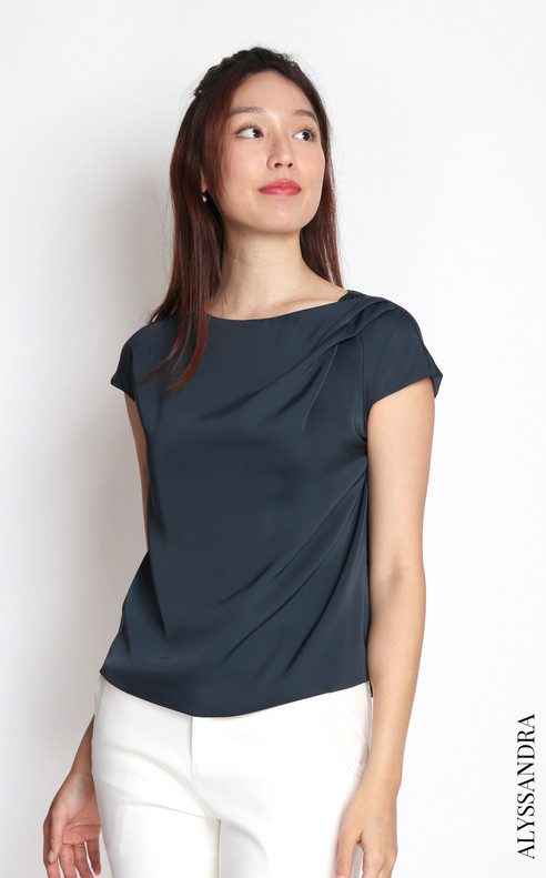 Asymmetrical Boatneck Top - Smoky Blue