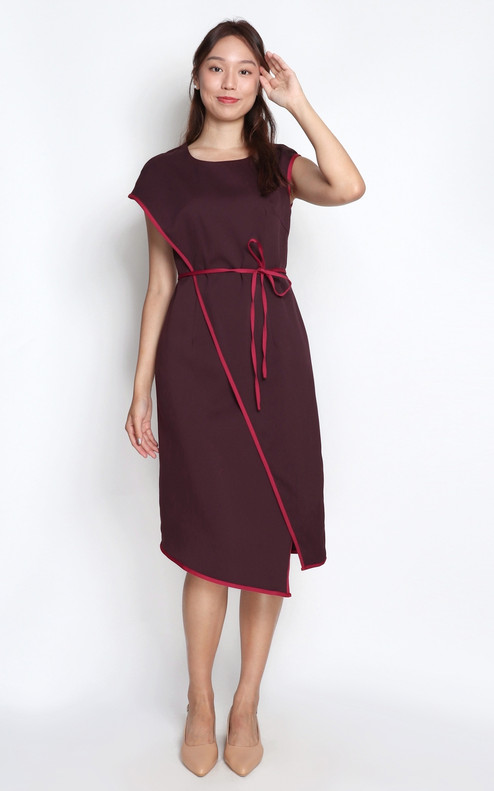 Asymmetrical Overlap Dress - Burgundy