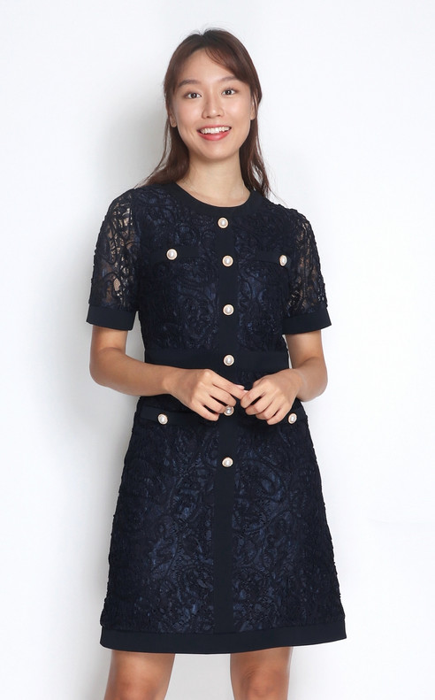 Pearl Buttons Lace Dress