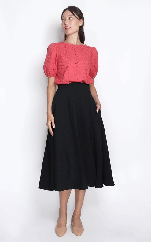Off Shoulder Circle Skirt Dress with Pockets Black