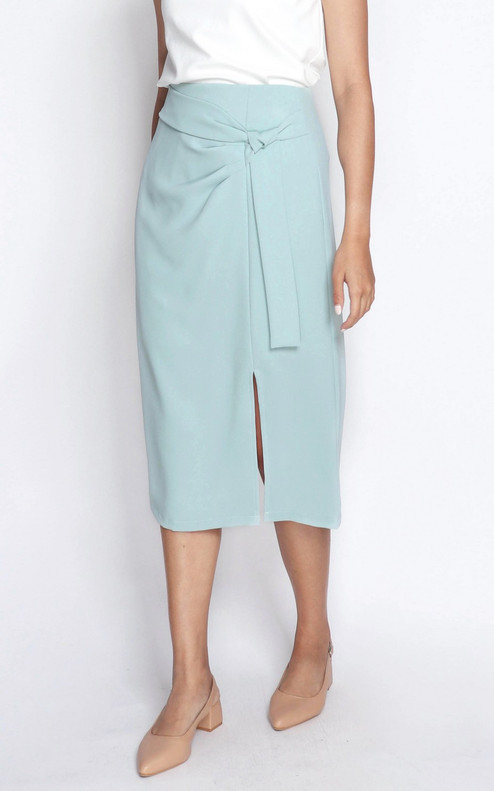 Side Drape Pencil Skirt - Duck Egg Blue | Ladies Office Skirt Online Singapore  | ALYSSANDRA