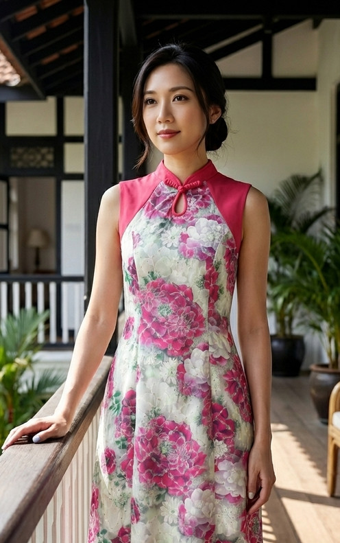 Embroidered Floral Print Cheongsam