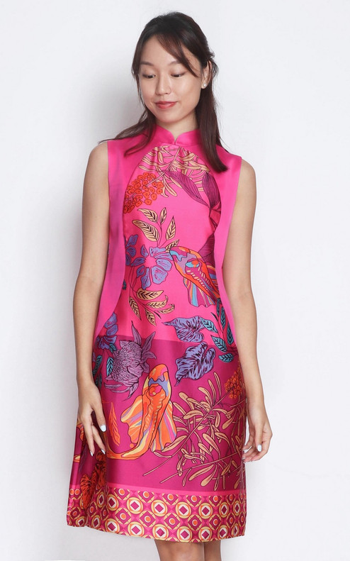 Detachable Collar Cheongsam - Magenta