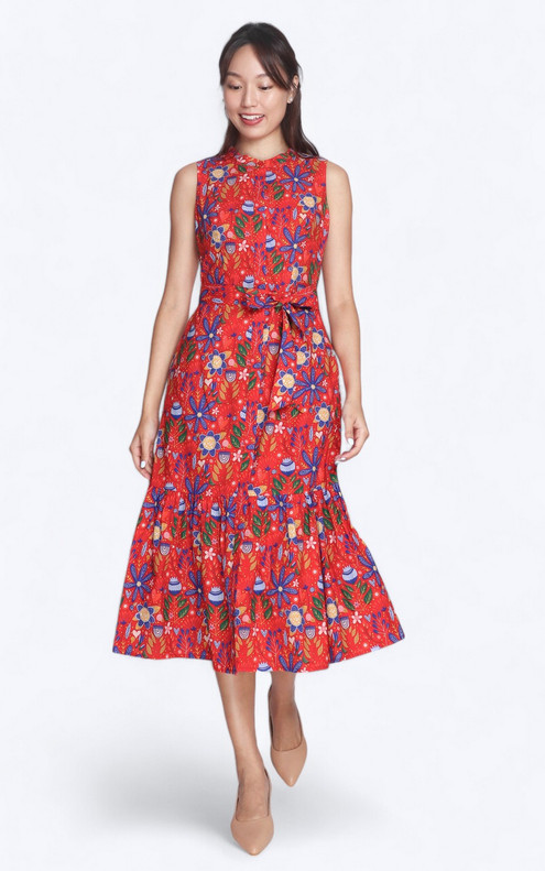 Enchanted Floral Midi Dress - Red