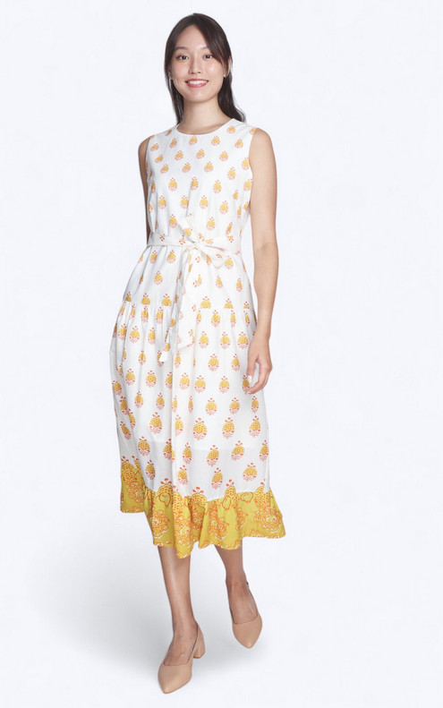 Printed Midi Dress - Yellow
