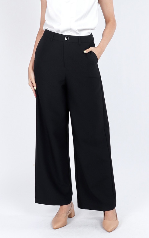 Wide Leg Long Pants - Black