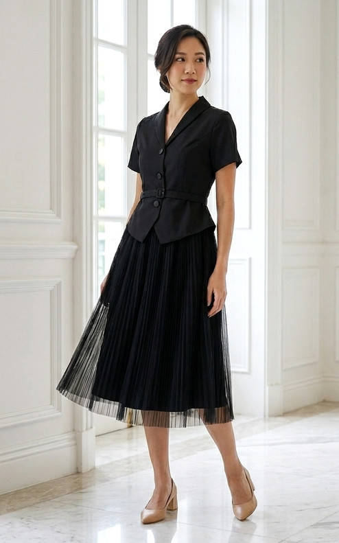 Tux Pleated Tulle Dress - Black
