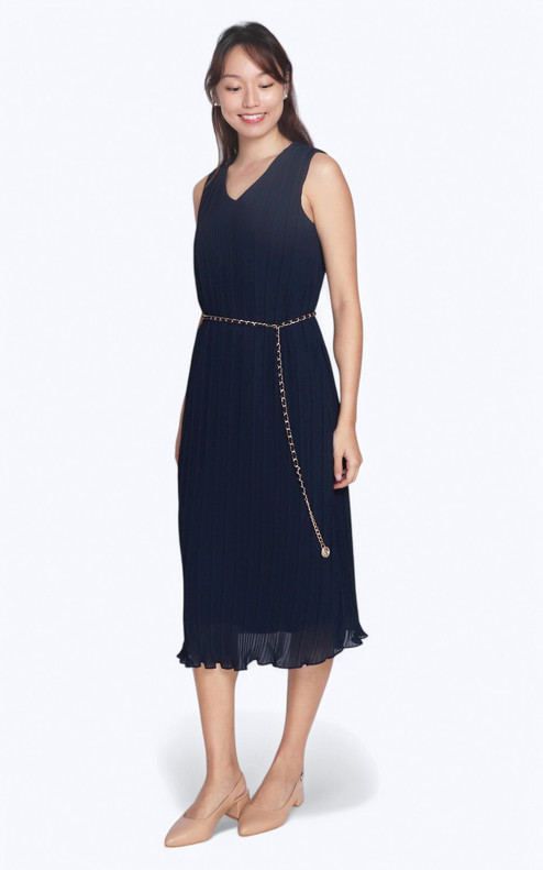 Micro Pleated Dress - Navy