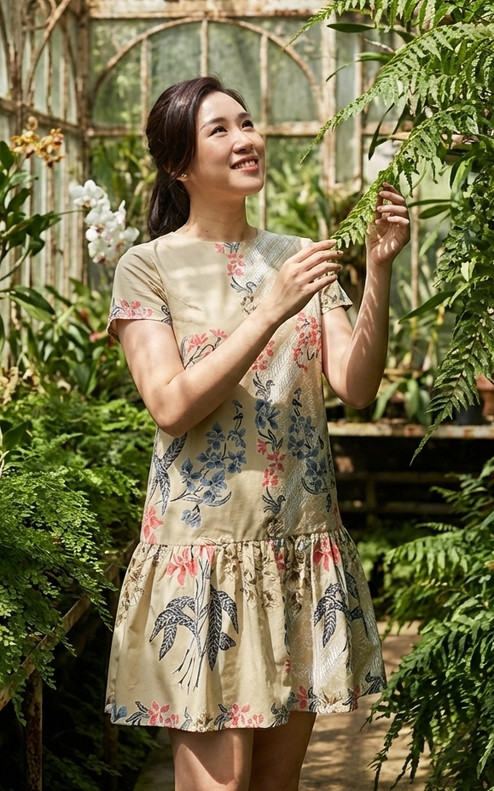 Batik Ruffle Hem Dress - Wheat