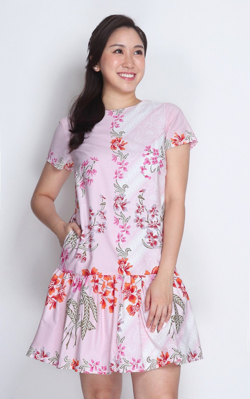 Batik Ruffle Hem Dress - Pink