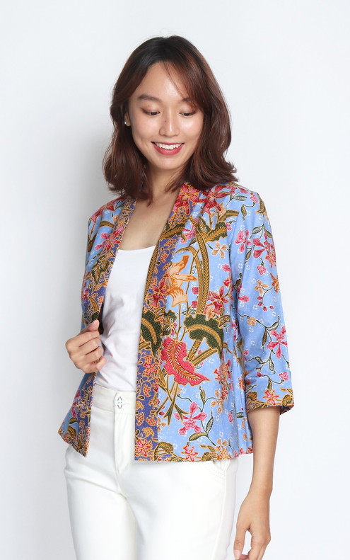 Heritage Orchid Batik Kimono Jacket - Blue