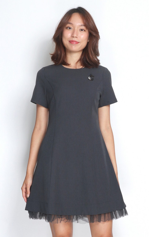 Jenelle Organza Hem Work Dress - Grey