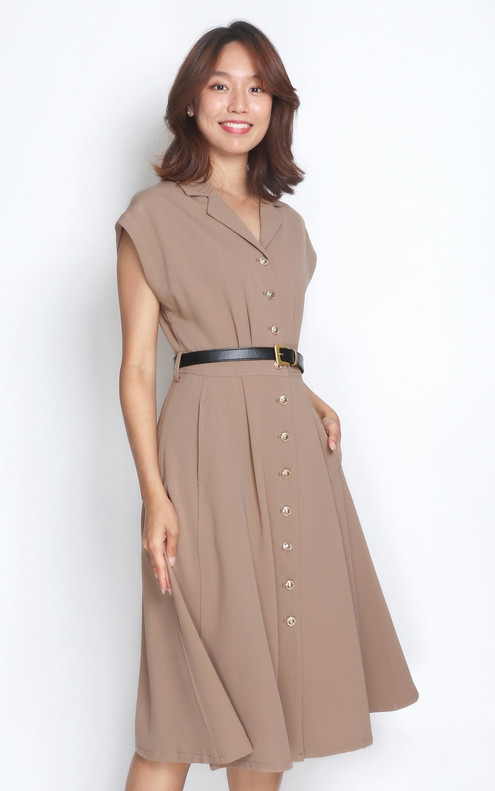 Button Down Midi Dress - Camel