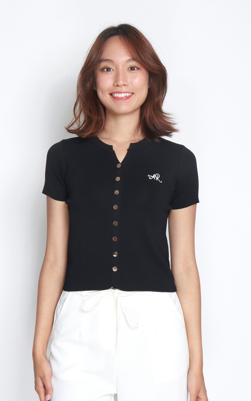 Notch Neck Cardi Top - Black