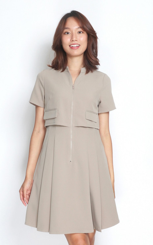 Dual Layer Zipper Dress - Taupe