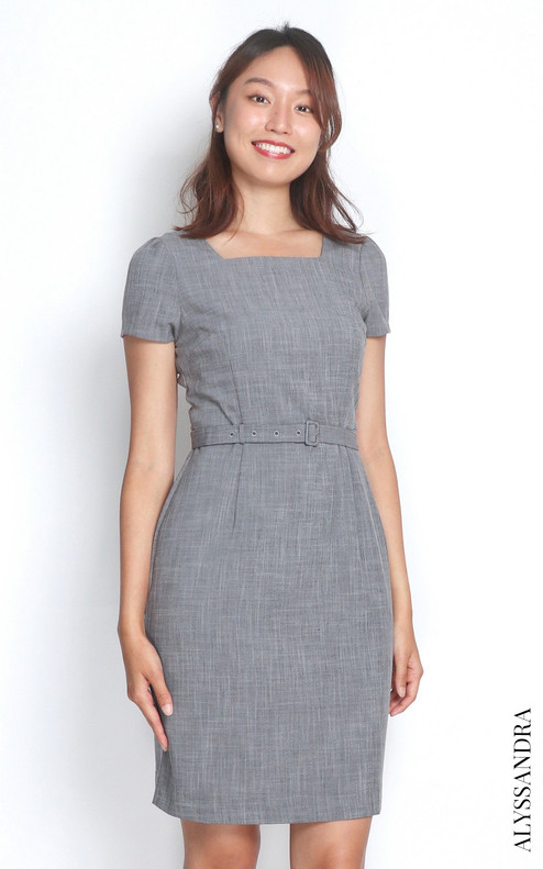 Square Neck Pencil Dress - Heather Grey | Singapore Ladies