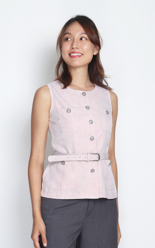 Belted Tweed Top - Pink