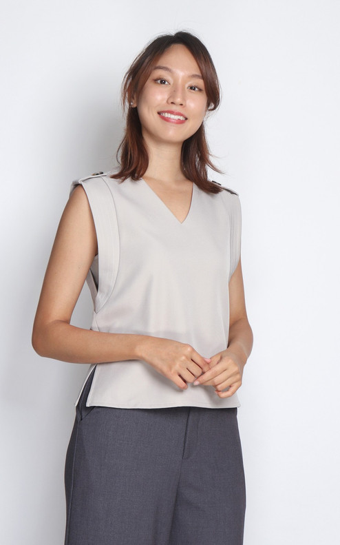 Sleeveless V-Neck Top - Sand