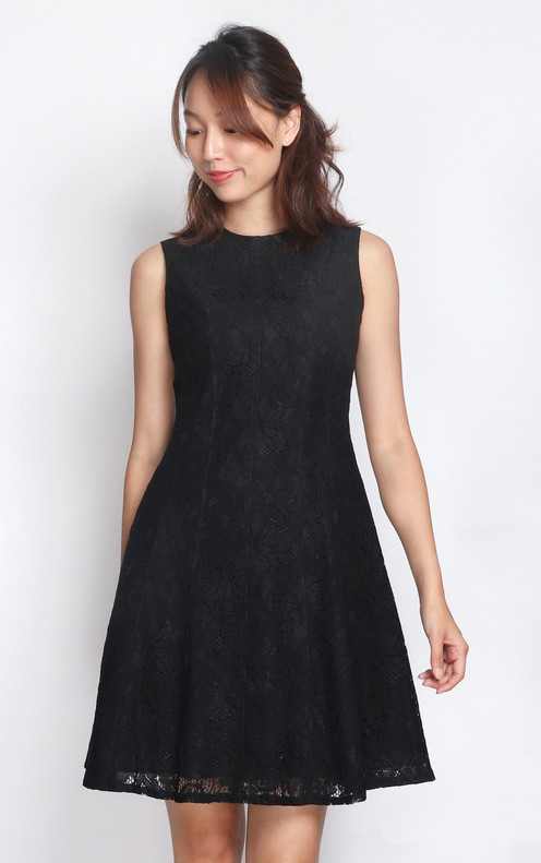 Lace Flare Dress - Black
