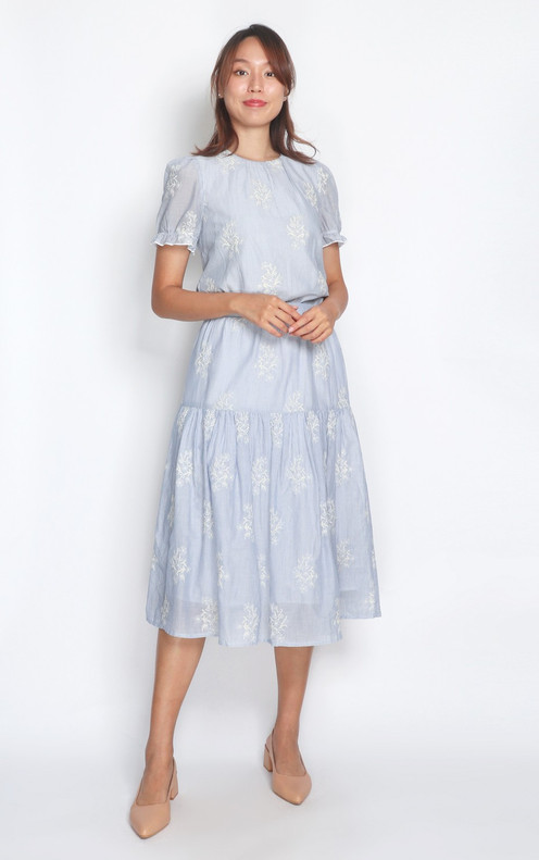 Hazel Embroidered Pinstripe Top - Blue Hazel Embroidered Pinstripe Top - Blue