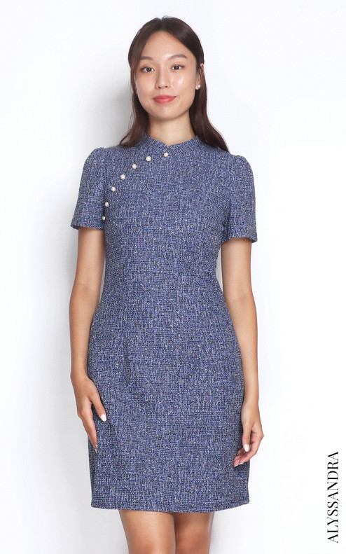 Yuya Tweed Cheongsam - Indigo