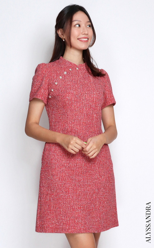 Yuya Tweed Cheongsam - Red | Modern Cheongsam Singapore | ALYSSANDRA