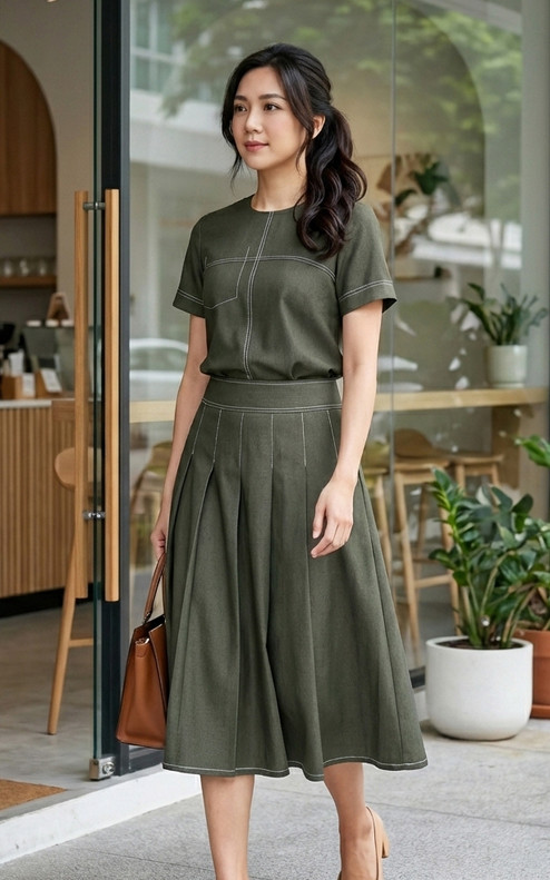 Louie Chambray Skirt - Olive