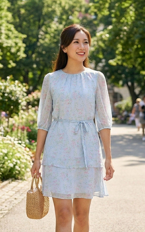 Daisie Printed Chiffon Dress - Blue