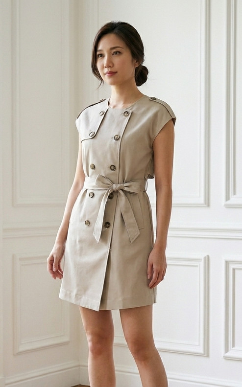 Eve Button Trench Dress - Khaki