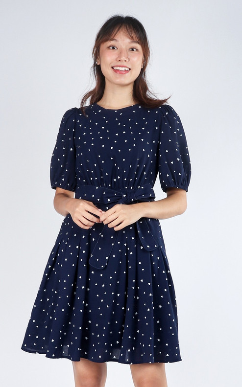 Alyson Balloon Sleeve Dress - Navy