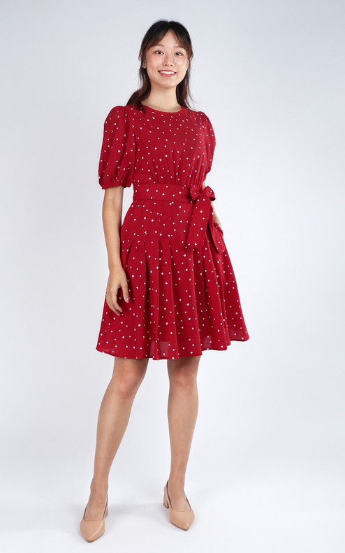 Alyson Balloon Sleeve Dress - Red