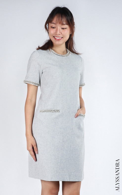 Thea Contrast Trim Shift Dress - Grey