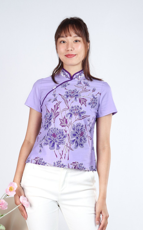 Peony Batik Cheongsam Top - Lilac