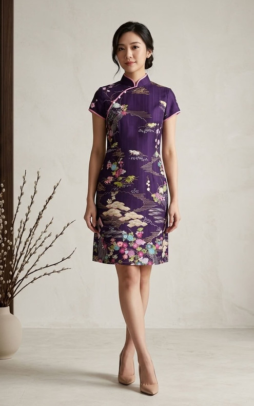 Hanamiya Japanese Cotton Cheongsam - Purple