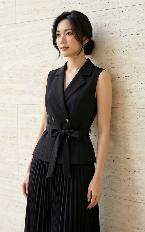 Celine Belted Vest - Black