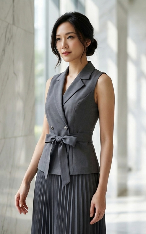 Celine Belted Vest - Grey