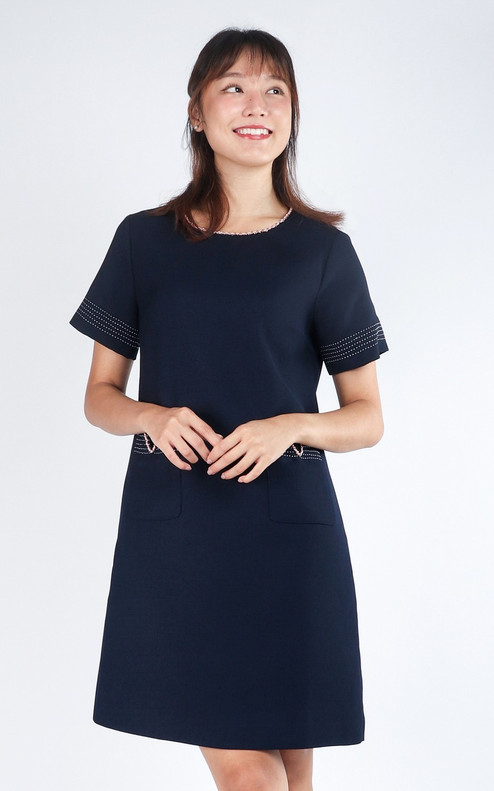 Hollie Chain Trim Shift Dress - Navy
