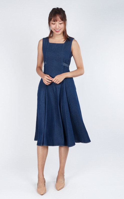 Arisse Detailed Waist Midi Dress - Denim