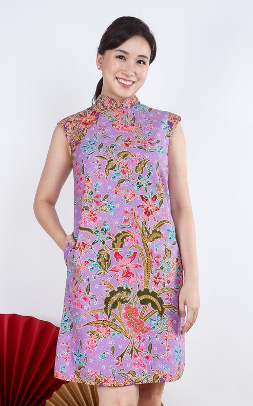 Amal Batik Cheongsam Dress - Lilac